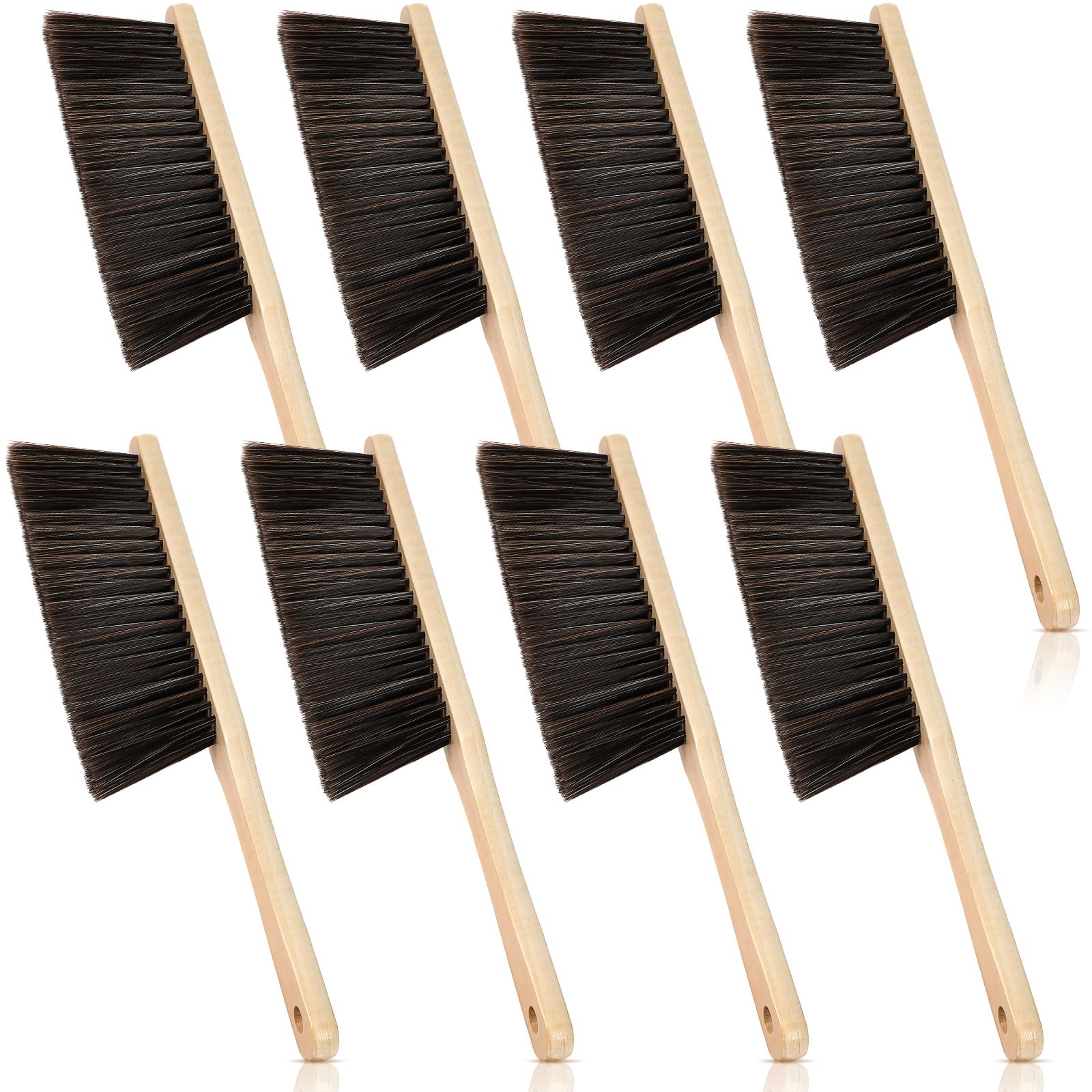 Tioncy 8 Pieces Wooden Dust Brush Bulk Hand Broom Bench Brushes with Long Wood Handle Soft Bristle Cleaning Brush Outdoor Furniture Brush for Cleaning Car Bed Sofa Fireplace Couch Clothes