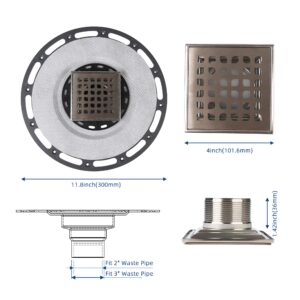 4-Inch Square Shower Drain with Bonding Flange - Durable Stainless Steel Shower Drain Flange Kit for Quick Drainage, Easy Installation, Ideal for Bathroom & Wet Area Renovations