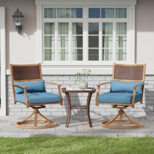 Amopatio 3 Pieces Patio Swivel Chairs Set of 2 with Wicker Table, Bistro Set with Swivel Rocker Chair, Outdoor Furniture with Thickened Cushions for Porch Backyard Deck (Blue)