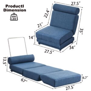 VIRIDURE Folding Sofa Bed Futon Couch, Single Floor Sofa,Mini Sleeper Chair, Convertible Sofa Bed for Guest Room,Living Room,Bedroom,Office (Blue)