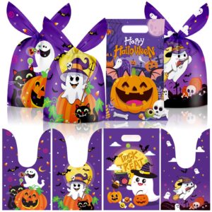 50 pcs halloween treat bags - happy halloween goodie bags with handles, trick or treat halloween themed goody candy snack gift bags, cute rabbit ears party bag for halloween party supplies favors