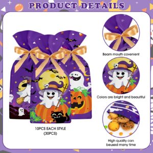 PADELO 30 Pcs Halloween Goodie Bags - Happy Halloween Treat Bags Bulk, Plastic Halloween Drawstring Gift Goody Candy Cookies Party Favor Bags for Kids Trick or Treat Halloween Party Favors Supplies