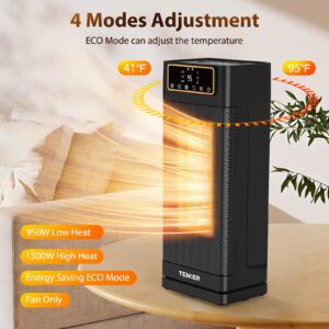 TENKER Space Heater, 1500W Portable Electric Heaters with Remote, Thermostat, Digital Display, 60°Oscillation, 1-12H Timer, Eco Mode and Fan Mode, PTC Ceramic Fast Heat for Office Bedroom Room