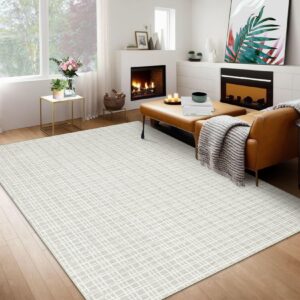 garveehome area rugs for living room 8x10 washable rug modern plaid area rugs for bedroom indoor soft faux wool floor cover non-slip low pile accent rug for dining room nursery home office light grey