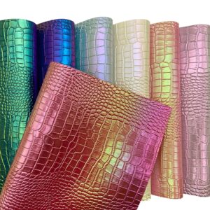 8 x 12 inches Holographic Iridescence Crocodile Faux Leather Sheets, 7pcs A4 Shiny Alligator Textured Synthetic Leather Fabric for Crafts Making Leather Earrings, Bows,Sewing ﻿