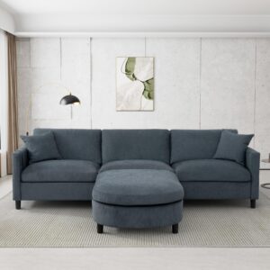 Nolohoo L Shaped Sectional Couch with Movable Ottoman, Modern Comfy Chenille 3-Seat Sofa with Reversible Chaise 2 Pillows, Upholstered Deep Seat Sofa for Living Room Apartment, Gray