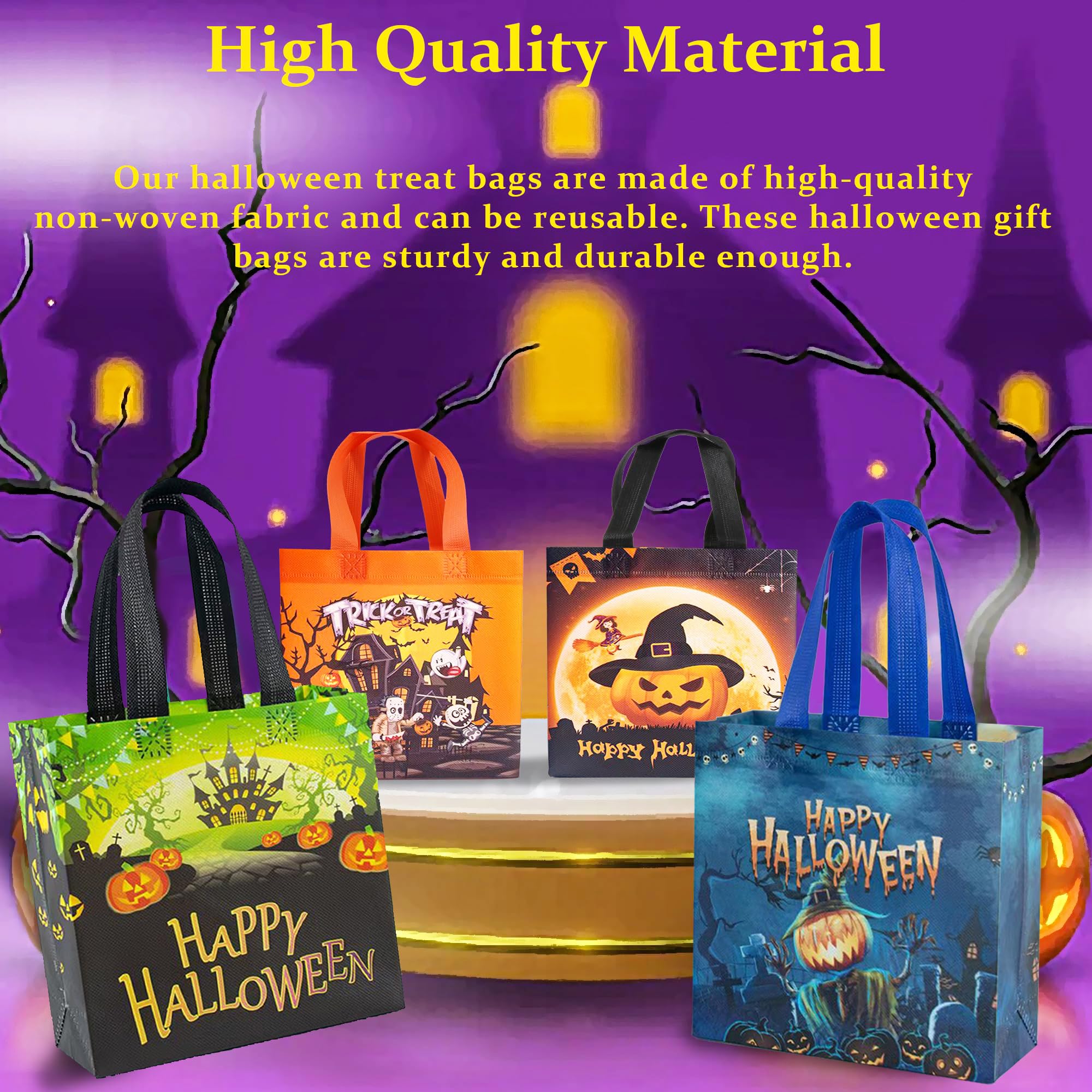 JOLYMOLY Halloween Trick or Treat Bags, 6pcs Halloween Candy Bags with Handles, Multifunctional Non-Woven Tote Bags for Party Supplies Halloween Decoration, 7.9"×7.9"×3.9"