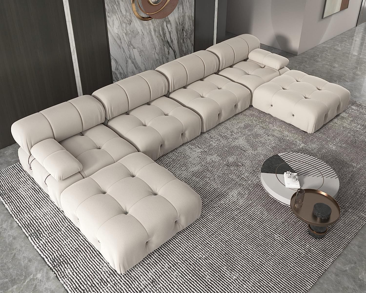 JACH 138" Modular Sectional Couch, U-Shaped Minimalist Velvet Sofas with Chaise Ottomans, Convertible Modern Deep 6-Seat Sofas Furniture for Living Room, Apartment (Beige)