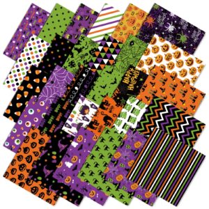 jarthenaamcs 60pcs halloween cotton fabric bundles 10 x 10 inch halloween character fat quarters green purple black orange sewing fabrics for diy craft party decor