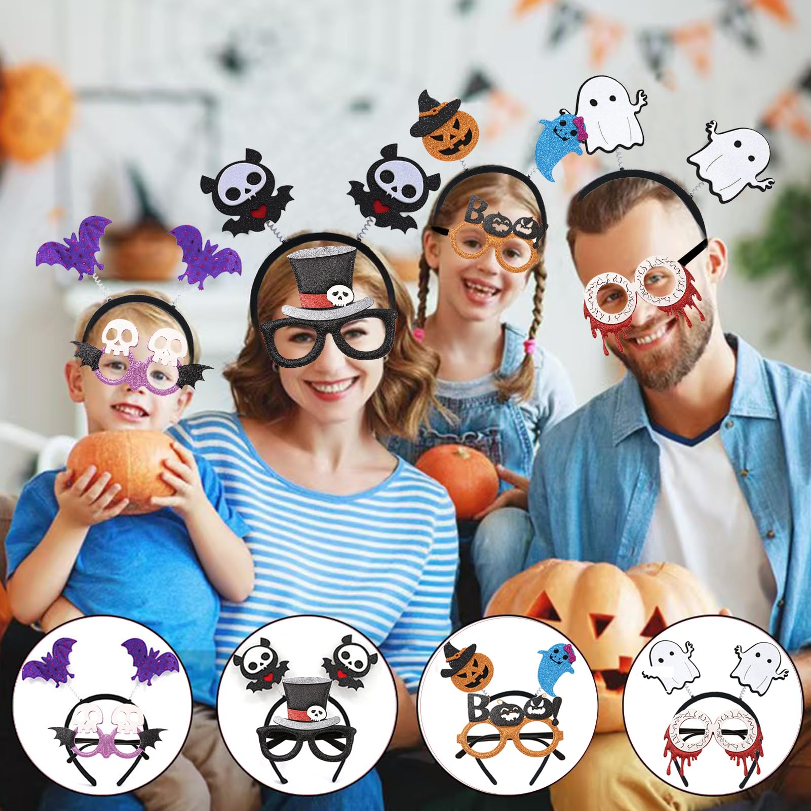 YYMayLsh Halloween Party Supplies, Cute Halloween Headbands and Glasses Set for Kids and Adults, Perfect for Halloween Party Favors (8 headbands+8 glasses)