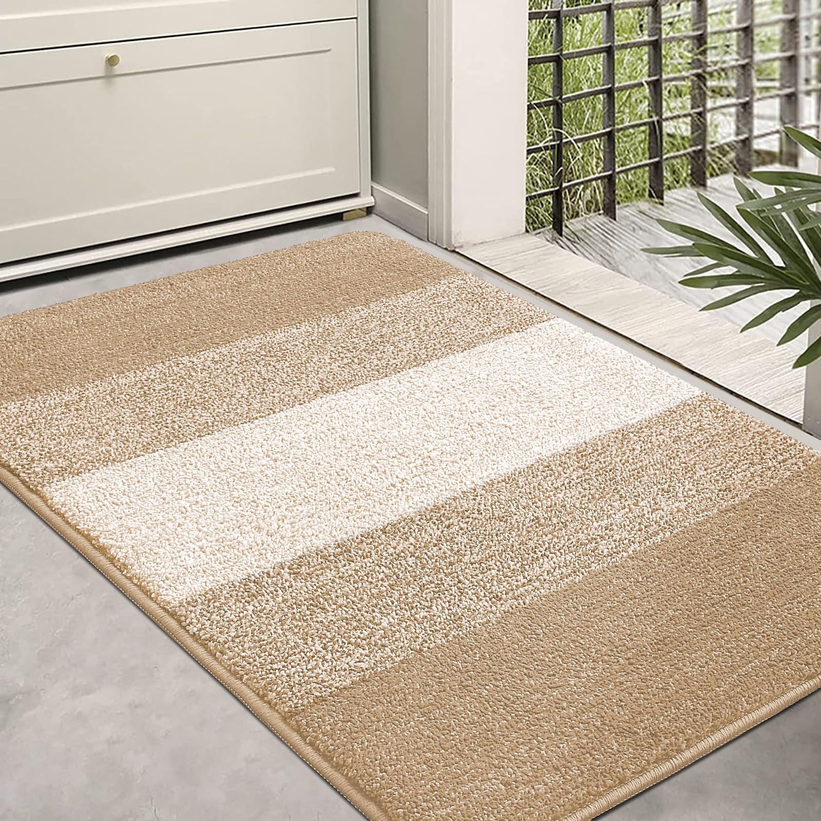 Kitinjoy Indoor Door Mat, 36x24 Non-Slip Absorbent Dirt Trapper Entrance Mat, Low-Profile Washable Inside Floor Mat, Sturdy Soft Entry Doormats for Entryway, Beige