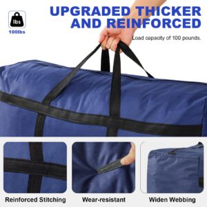 Large Storage Bags, Extra Large Moving Bags with Zips for College Moving, Taykos House Storage Clothes Bedding Comforter Quilt Blankets Waterproof Blue Packing Bags 100L Storage Bags Moving-4Pack