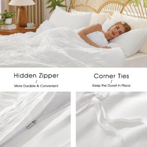 FreshCulture White Duvet Cover King, 3 Pieces Seersucker Duvet Cover Set for All Seasons, Textured Duvet Cover with Zipper Closure and Corner Ties, 1 Duvet Cover & 2 Pillow Shams