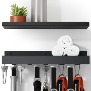 crostice 2-tier metal shelf compatible with tonal accessories, floating shelf organizer for home gym storage, t-locks adapter bracket hanger, gym rack wall mounted with hooks, workout shelf holder