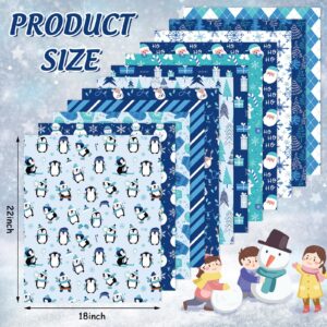 JarThenaAMCS 12Pcs Winter Cotton Fabric Bundles 18 x 22 Inch Snowflake Snowman Santa Penguin Fat Quarters Blue White Sewing Fabrics for Xmas Winter DIY Craft Party Decor