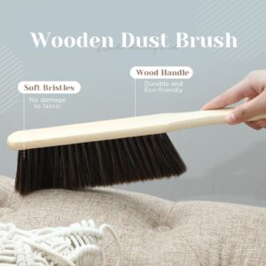 Tioncy 8 Pieces Wooden Dust Brush Bulk Hand Broom Bench Brushes with Long Wood Handle Soft Bristle Cleaning Brush Outdoor Furniture Brush for Cleaning Car Bed Sofa Fireplace Couch Clothes