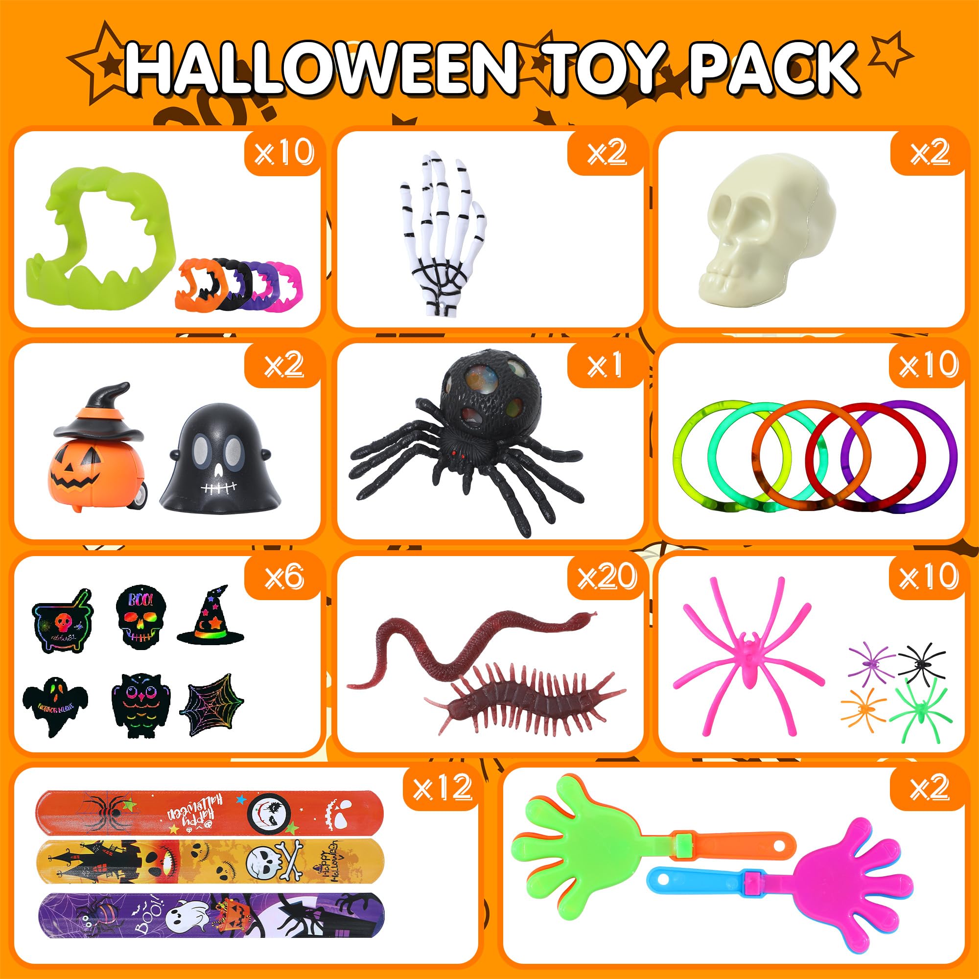 200PCS Halloween Party Favors - Bulk Assorted Toys for Kids, Non-Candy Goodie Bag Stuffers, Classroom Prizes, Halloween Gifts for Boys and Girls