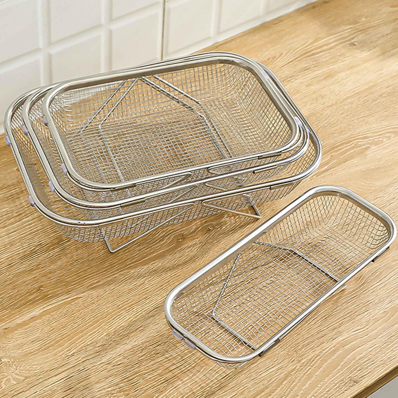 MinnowXY Stainless Steel Retractable Drain Basket Kitchen Basket Vegetable Washing Drain Basin Household Living Room Fruit Bowl