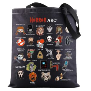 g2tup horror movies characters canvas bag scary movies reusable tote bag halloween candy bag (horror abc bl tg)