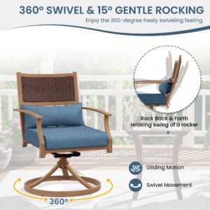 Amopatio 3 Pieces Patio Swivel Chairs Set of 2 with Wicker Table, Bistro Set with Swivel Rocker Chair, Outdoor Furniture with Thickened Cushions for Porch Backyard Deck (Blue)