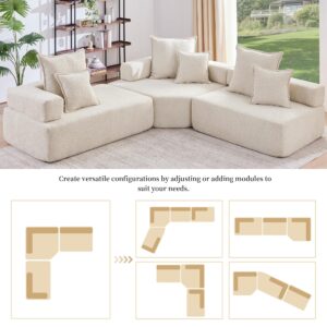 LUMISOL Oversized Modular U Shaped Sectional Sofa, Luxury Boucle Floor Couch Set, Convertible Sleeper Couch, Spacious Foam-Filled Sofa Bed for Living Room, 3 PC Free Combination, L Shaped, Beige