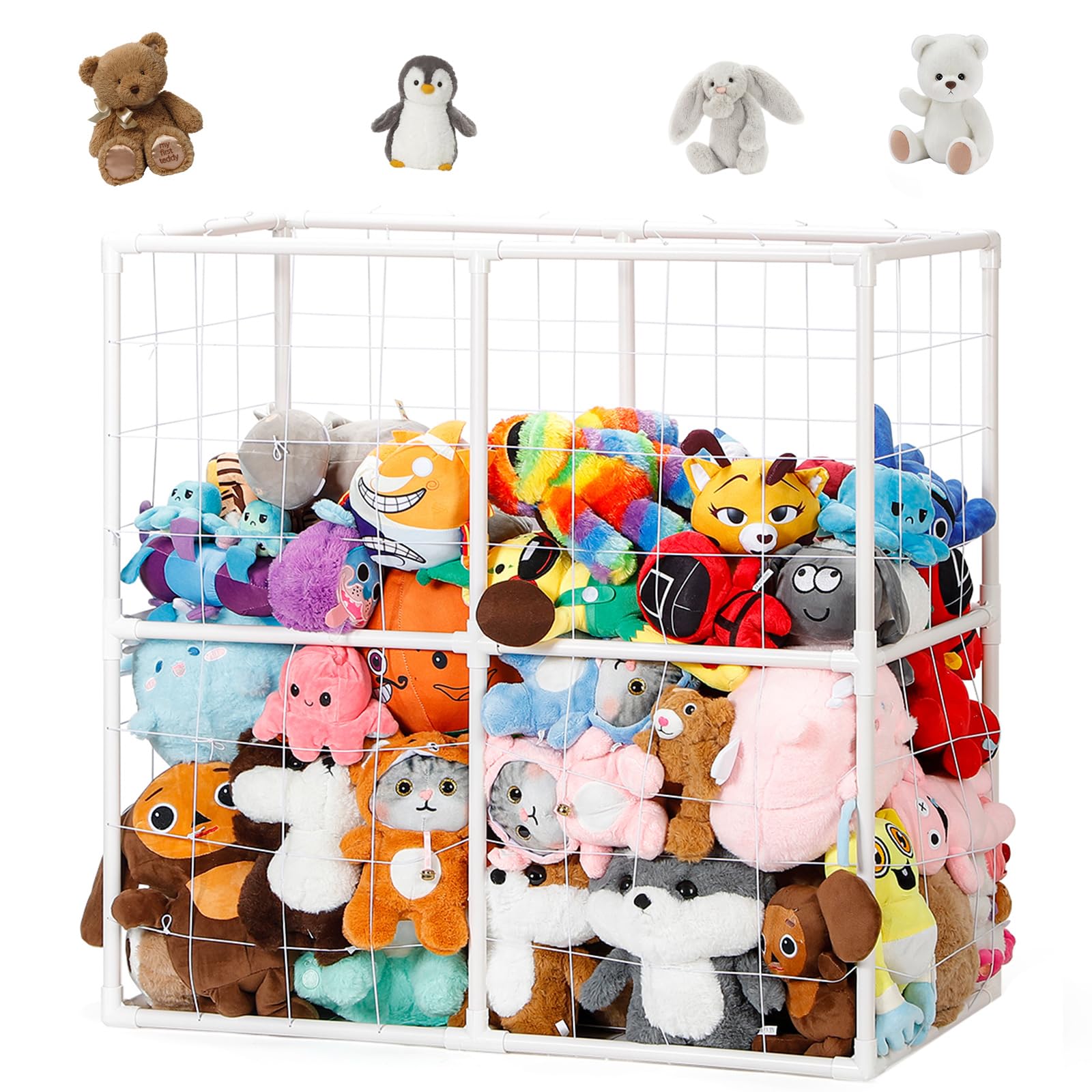 LIANTRAL Stuffed Animal Storage Organizer Zoo Stuffed Animal Holder Large Plush Storage Shelf with Elastic Band for Nursery Playroom Bedroom, Living Room Chests & Organizers, White