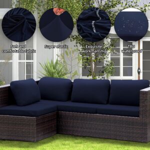 SUKAIKEQA 8Pcs Stretch Outdoor Cushions Cover Waterproof Patio Cushions Cover Outdoor Furniture Patio Cushion Cover Replacement Outdoor Cushion Slipcovers Outdoor Couch Cushions Cover (Dark Blue)