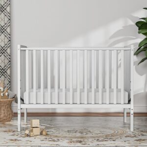 Saylike Baby Crib 5-in-1 Convertible, Wood Full Size Toddler Bed for Small Baby, Made of Sustainable Natural Pinewood Cribs, Non-Toxic Finish, Simplistic Nursery Furniture (White)