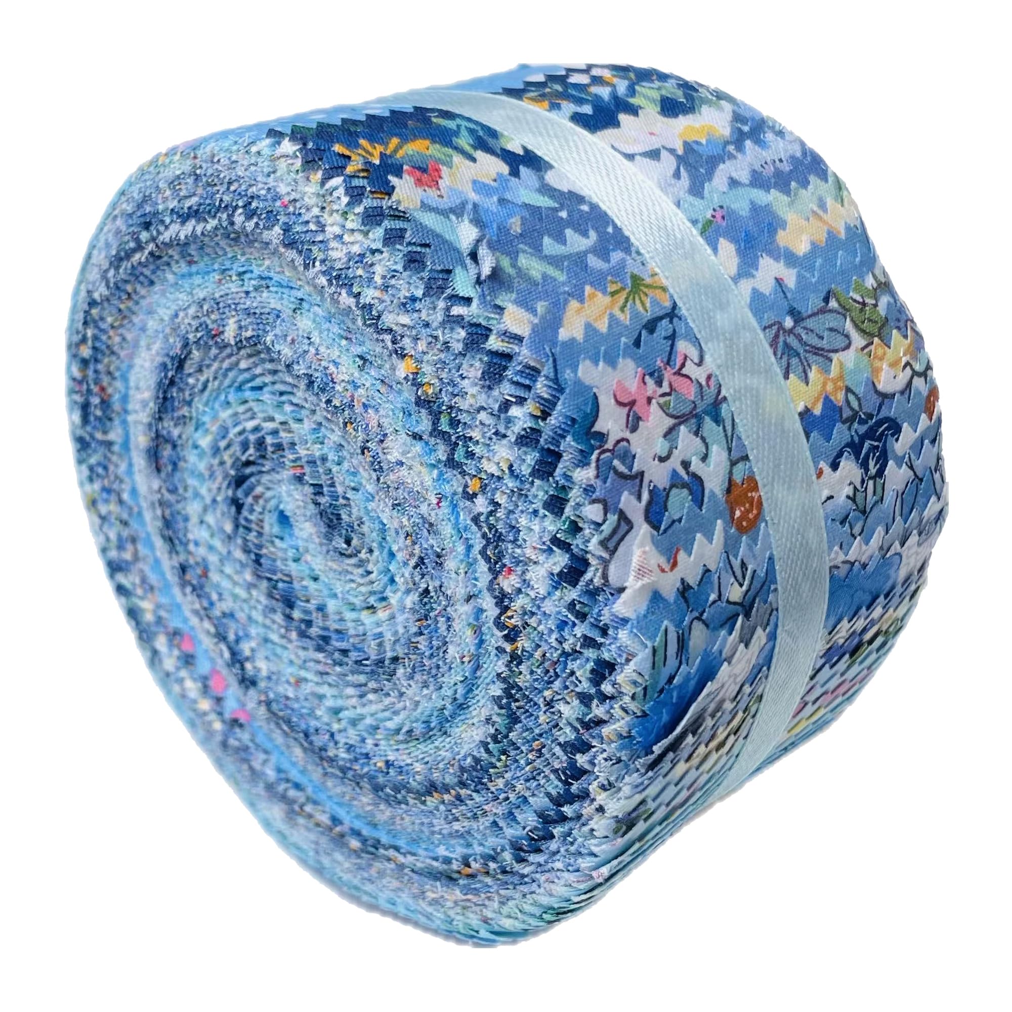 Jelly Roll Fabric - 20 Assorted Floral Prints, 100% Cotton Quilting Fabric, 40 Pre-Cut Strips (2.5 x 44 Inch) for Quilting, Sewing, and DIY Projects-Blue Ocean