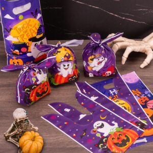 50 Pcs Halloween Treat Bags - Happy Halloween Goodie Bags with Handles, Trick or Treat Halloween Themed Goody Candy Snack Gift Bags, Cute Rabbit Ears Party Bag for Halloween Party Supplies Favors