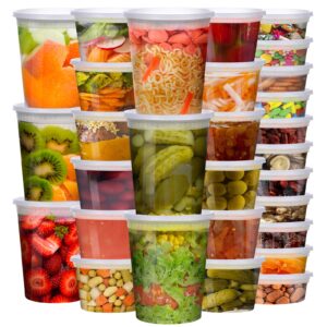 48sets deli containers with lids, reusable food srorage containers with lids 8oz, 16oz, 32oz, disposable soup containers, microwave/ freezer/ dishwasher safe,stackable, leakproof, bpa free, clear