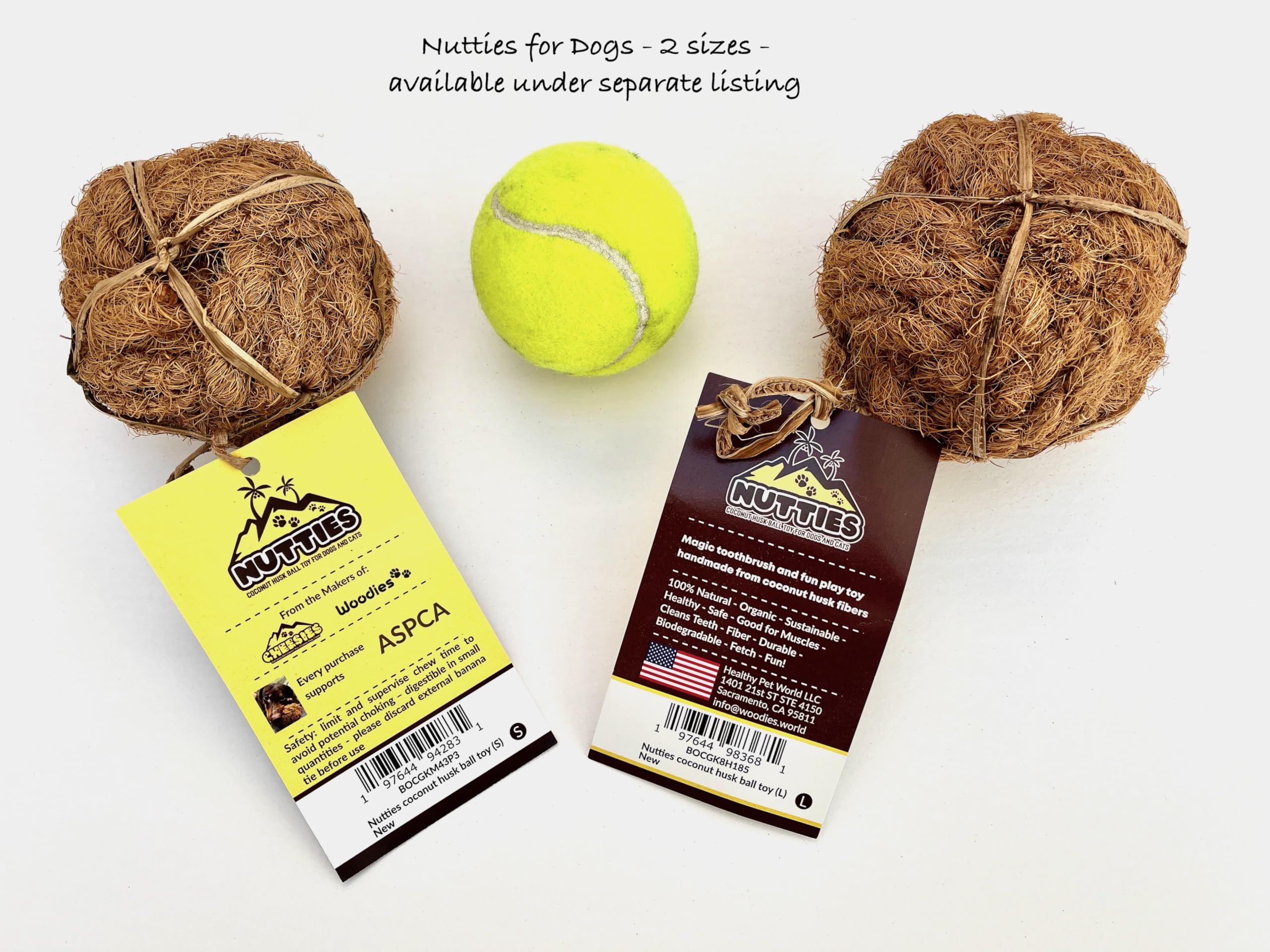 Nutties for Cats - New - Catnip/silvervine Inside, Coconut Fiber Ball, Coffee Wood Beads on Tail