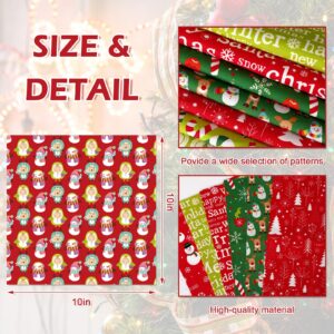 JarThenaAMCS 60Pcs Christmas Cotton Fabric Bundles 10 x 10 Inch Xmas Tree Snowflake Santa Gingerbread Fat Quarters Red Green White Sewing Fabrics for Xmas Winter DIY Craft Party Decor