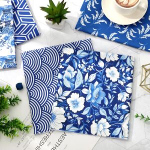 JarThenaAMCS 12Pcs Blue Chinoiserie Cotton Fabric Bundles 18 x 22 Inch White Blue China Fat Quarters Oriental Sewing Fabrics for DIY Craft Party Decor