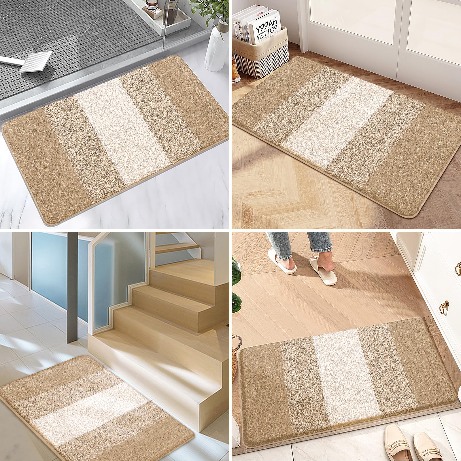 Kitinjoy Indoor Door Mat, 36x24 Non-Slip Absorbent Dirt Trapper Entrance Mat, Low-Profile Washable Inside Floor Mat, Sturdy Soft Entry Doormats for Entryway, Beige