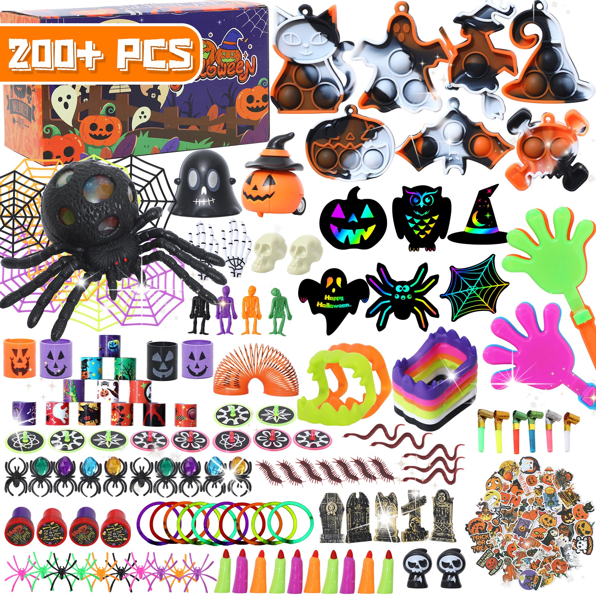 200PCS Halloween Party Favors - Bulk Assorted Toys for Kids, Non-Candy Goodie Bag Stuffers, Classroom Prizes, Halloween Gifts for Boys and Girls