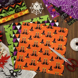 JarThenaAMCS 60Pcs Halloween Cotton Fabric Bundles 10 x 10 Inch Halloween Character Fat Quarters Green Purple Black Orange Sewing Fabrics for DIY Craft Party Decor