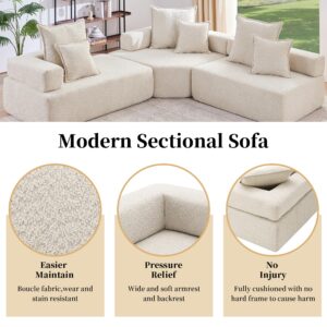 LUMISOL Oversized Modular U Shaped Sectional Sofa, Luxury Boucle Floor Couch Set, Convertible Sleeper Couch, Spacious Foam-Filled Sofa Bed for Living Room, 3 PC Free Combination, L Shaped, Beige