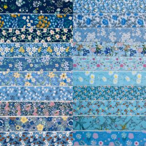 Jelly Roll Fabric - 20 Assorted Floral Prints, 100% Cotton Quilting Fabric, 40 Pre-Cut Strips (2.5 x 44 Inch) for Quilting, Sewing, and DIY Projects-Blue Ocean