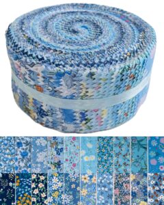 jelly roll fabric - 20 assorted floral prints, 100% cotton quilting fabric, 40 pre-cut strips (2.5 x 44 inch) for quilting, sewing, and diy projects-blue ocean