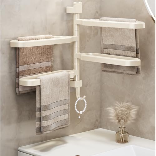 4-arm Swivel Towel Rails Fold Out Hardware l for Bathroom/Kitchen, Towel Hanger Wall Mounted Holder Rotatable Bath Towel Rod Arm Space Saver Rack Organizer (Four pole)