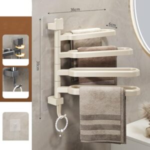 4-arm Swivel Towel Rails Fold Out Hardware l for Bathroom/Kitchen, Towel Hanger Wall Mounted Holder Rotatable Bath Towel Rod Arm Space Saver Rack Organizer (Four pole)