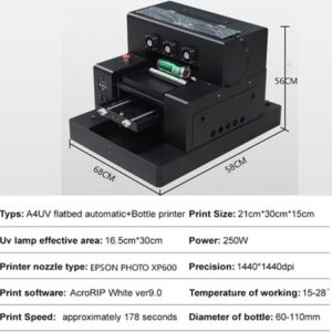 PEIXU A4 XP600 UVV DTG/DTF Printer with EPSON Technology | 2880dpi Precision for Phone Cases, Acrylic, Metal, Leather, Golf Balls & Bottles | Vacuum Suction Platform 22x33x15cm with Bottle Holder