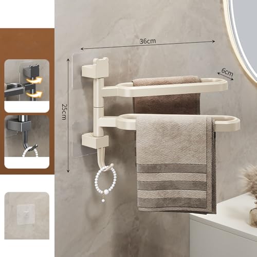 4-arm Swivel Towel Rails Fold Out Hardware l for Bathroom/Kitchen, Towel Hanger Wall Mounted Holder Rotatable Bath Towel Rod Arm Space Saver Rack Organizer (Four pole)