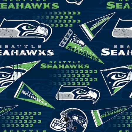 Seattle Seahawks NFL Licensed Cotton Fabric, Retro, Lime, Navy