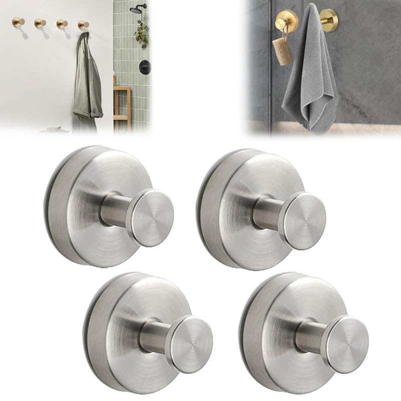 Luxe Hold No-Drill Hooks, 2024 New Stainless Steel Suction Cup Hooks, Waterproof Punch-Free Suction Cup Hooks for Bathroom, Shower, Mountingon Glass Shower Doors, Hanging Towels, Mirrors(Silver,4PC)