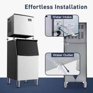 ICEVIVAL Commercial Ice Maker Machine, 550lbs/Day, SECOP Compressor&ETL, Auto-Cleaning Stainless Steel Commercial Ice Machine, 300lbs Storage, Ice Ready in 8 to 15mins, Air Cooled, Restaurant/Business