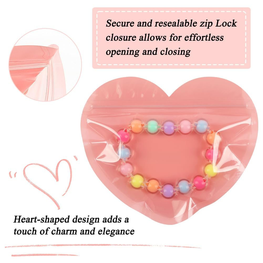 100pcs Small Bags for Small Business, 3.5x5 inch Heart-Shaped Jewelry Bags Clear Mylar Ziplock Baggies Cute Packaging Supplies for Bracelets Sample