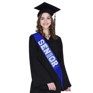 6Pcs Blue Senior 2025 Satin Sashes with Silver Glitter Letters- 2025 Graduation Celebrations Sashes - Senior Cheer Sash - Cheerleader Sash - Class Competition Sashes