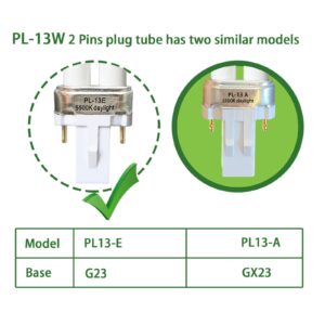 13W Type E Replacement Tube Light Bulb with Electronic Ballast-Replace for Ottlite T1333E,PL13-E Fluorescent Light Bulb,5500K Natural Daylight,G23 Base,2 Pack